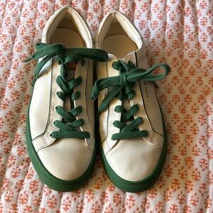 Tory Burch White Leather Sneakers with Green Accents